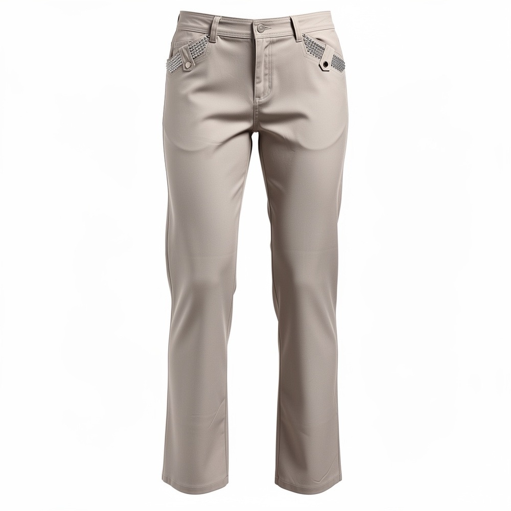 Charmed Womens XL Beige Embellished Pants With Rhinestone Detail & Button Closur